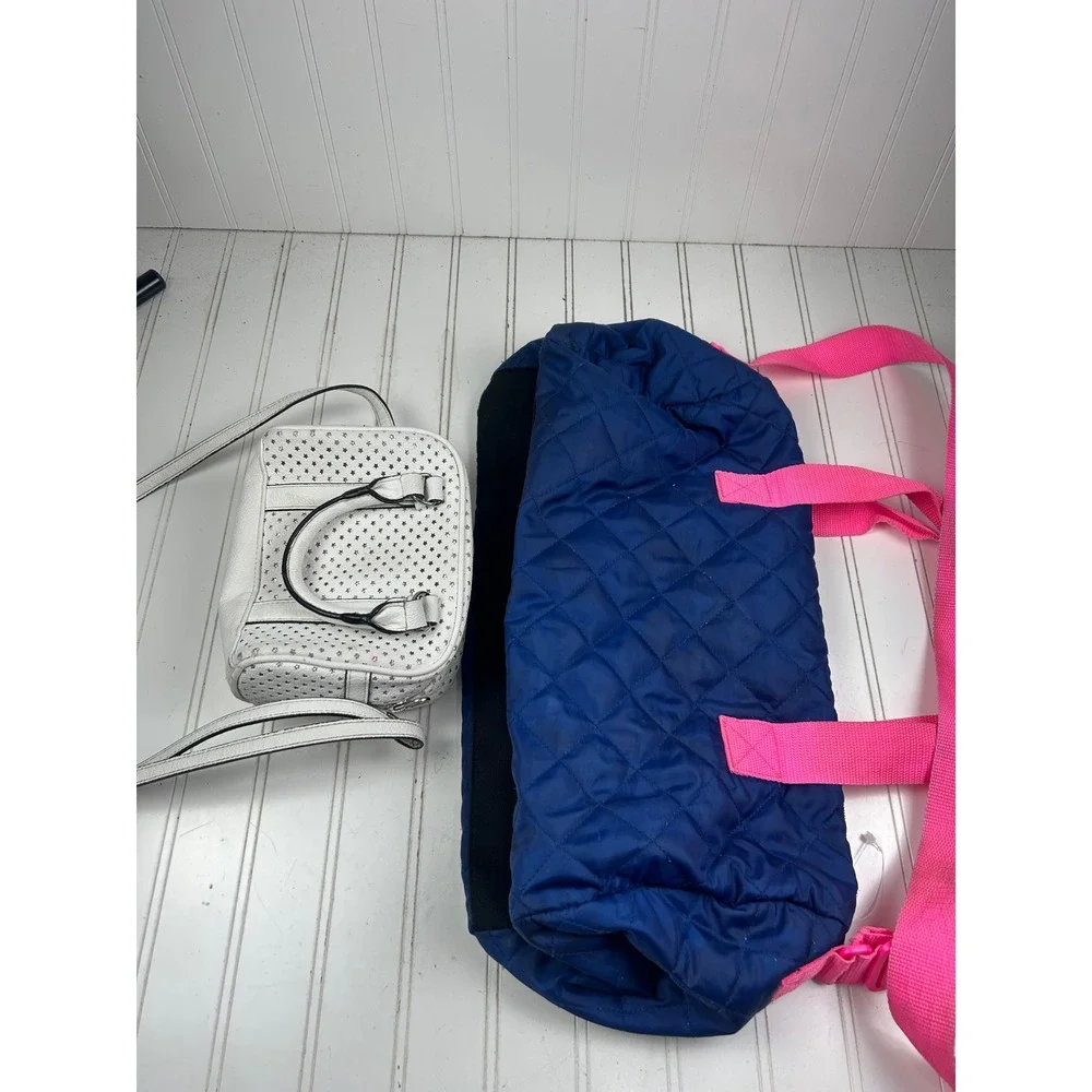 Justice White Star Crossbody Purse and Blue Pink Duffle Travel Bag Girls